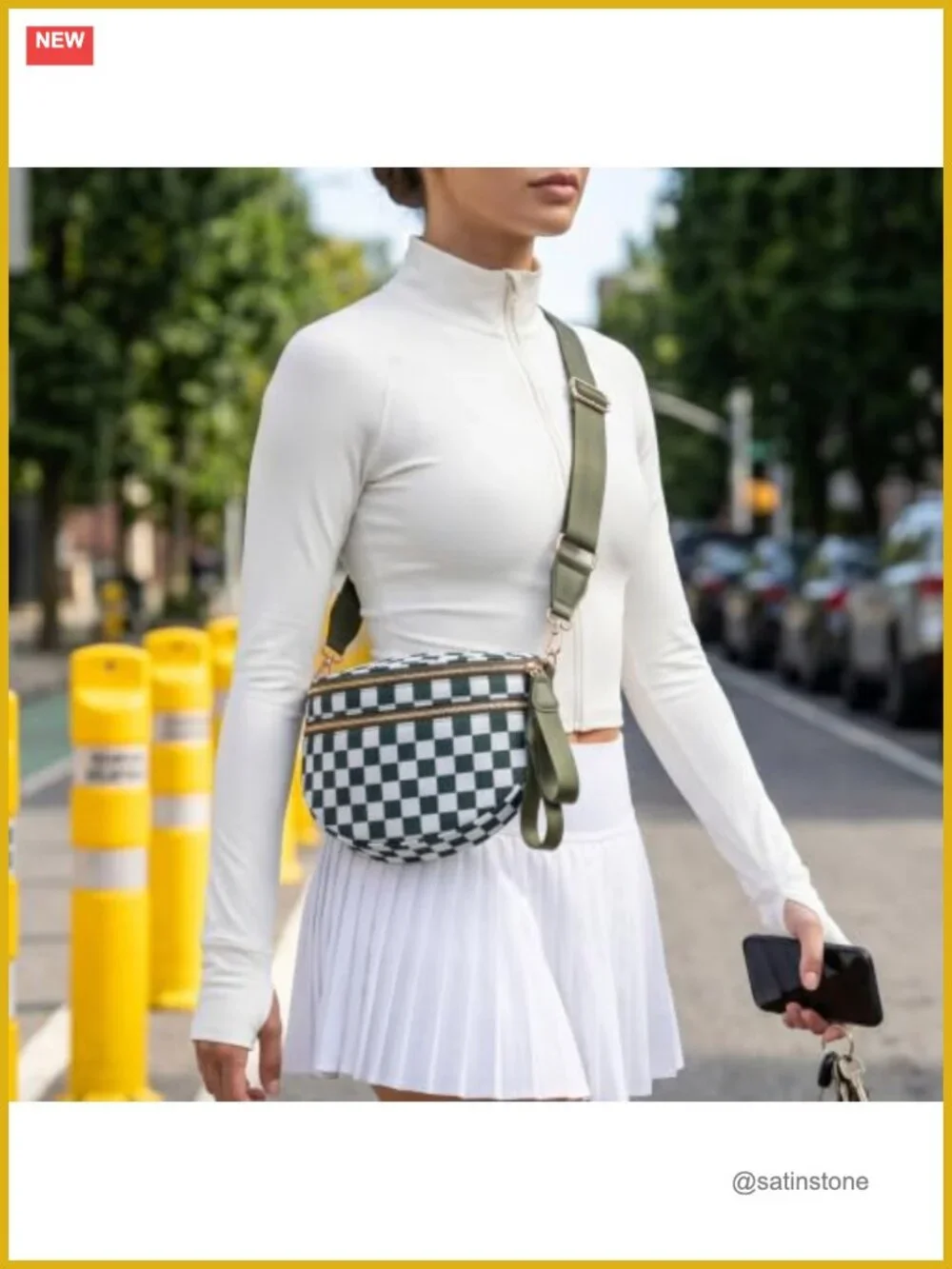 Checkered Crossbody Bag Nylon Bum Bag Women Spacious Handbags Fanny Pack with